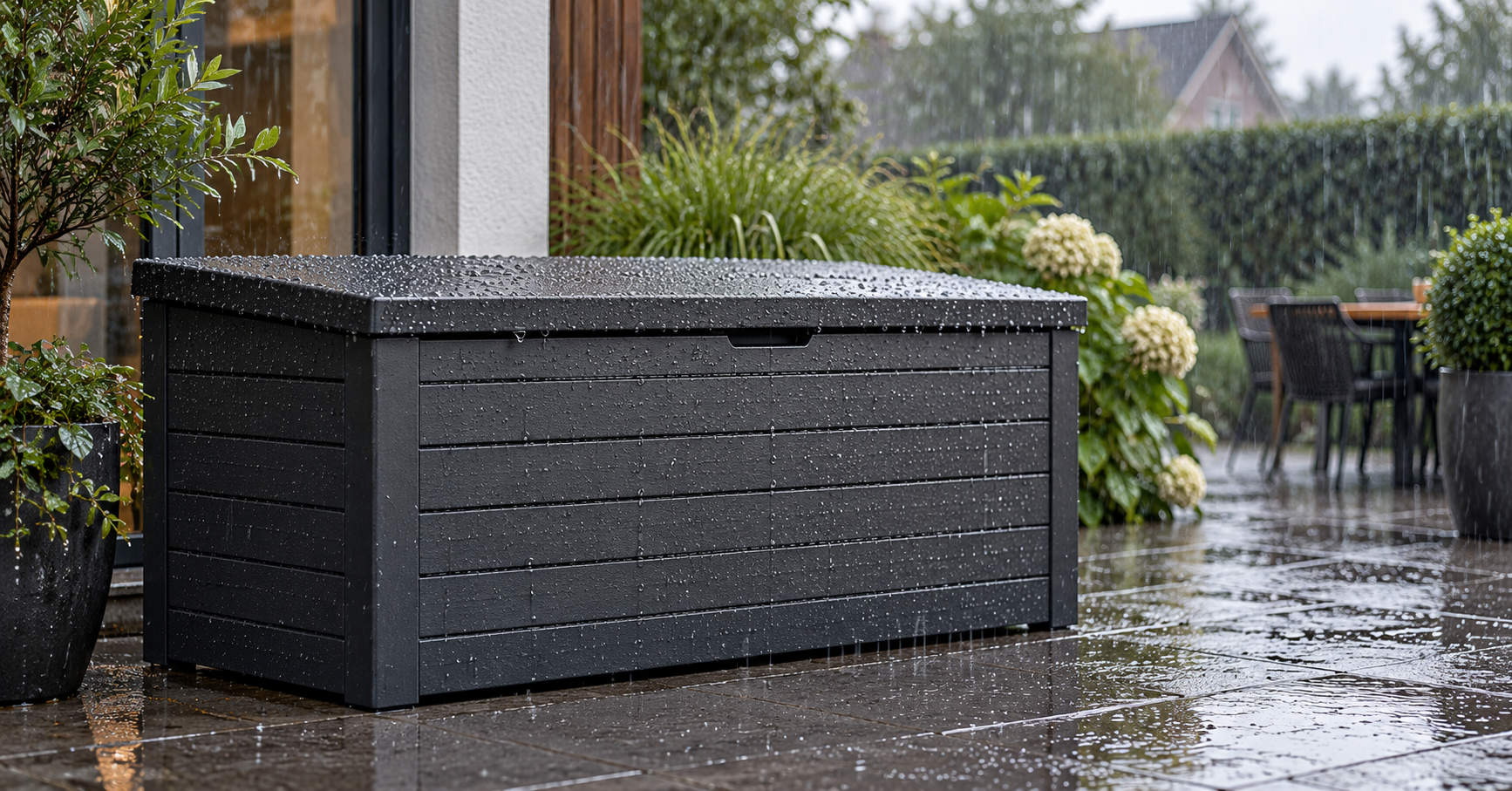 kussenbox in regen